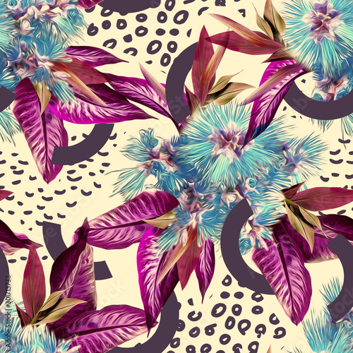 Tropical seamless pattern. Watercolor illustration. Hand painted background.