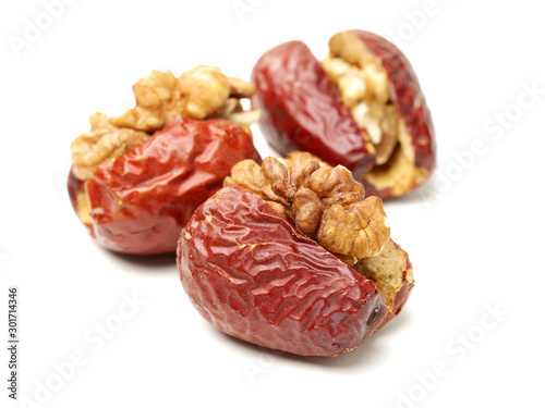 Jujube walnut on white background