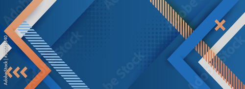 Minimal geometric background. Dynamic blue shapes composition with orange lines. Abstract background modern hipster futuristic graphic. Vector abstract background texture design, bright poster, banner