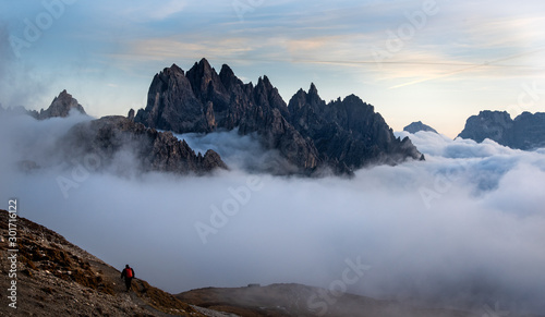 Trekking at   at the Tre Cime hiking path area in South Tyrol in Italy. © Michalis Palis