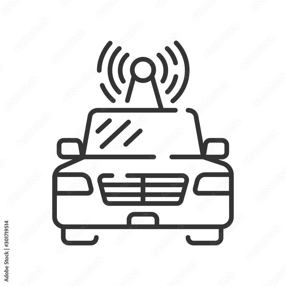 Taxi driverless black line icon. Autonomous car concept. Carriage passengers smart car. Taxi driverless black line icon. Autonomous car concept. Carriage passengers smart car.