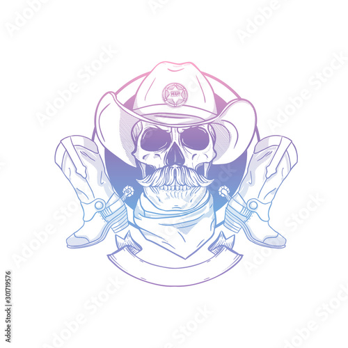 Sketch skull with cowboy hat