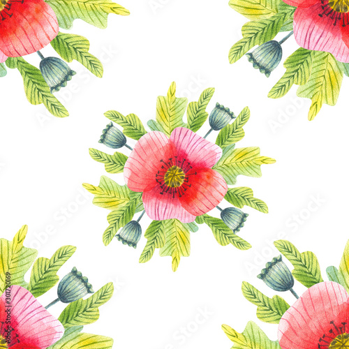 Watercolor composition of flowers in pastel colors seamless pattern. The element for design. Greeting card. Valentine s Day  Mother s Day  Wedding  Birthday  Packaging  textiles Clipping path included