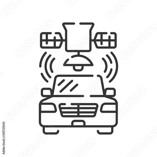 Car location tracking with satellite navigation color line icon. Self driving concept. Connected driverless auto.