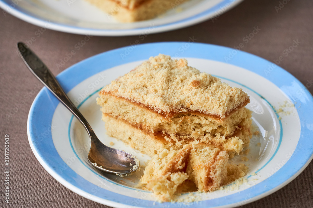 Shortbread cake with jam on a plate