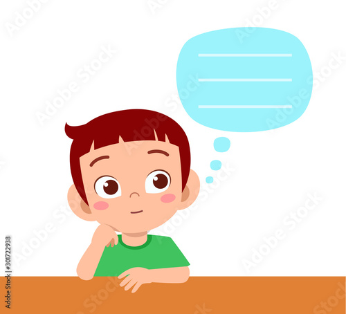 happy cute kid boy thinking balloon sad