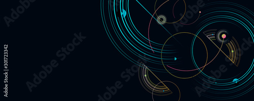 Abstract circular geometric background geometric dynamic lines on a dark blue background with round elements