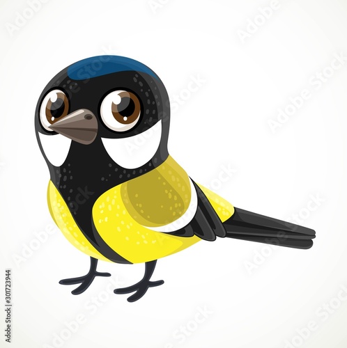Cute cartoon tomtit isolated on white background