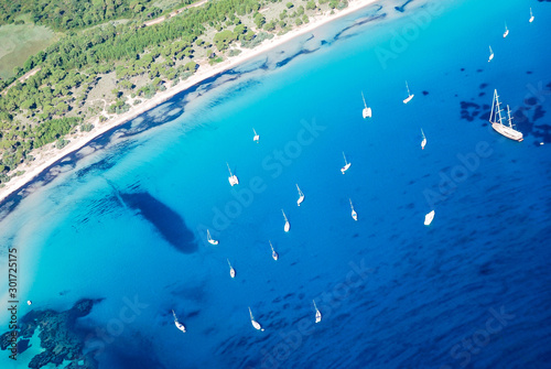 Beach in Corsica aerial view during summertime