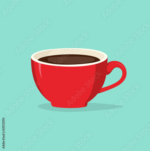 Vector illustration of red cup of coffee isolated on the blue background