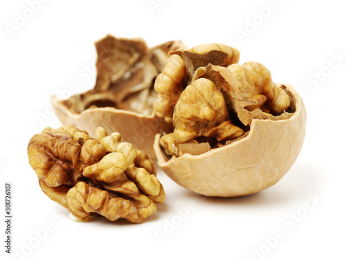 Walnuts on a white background