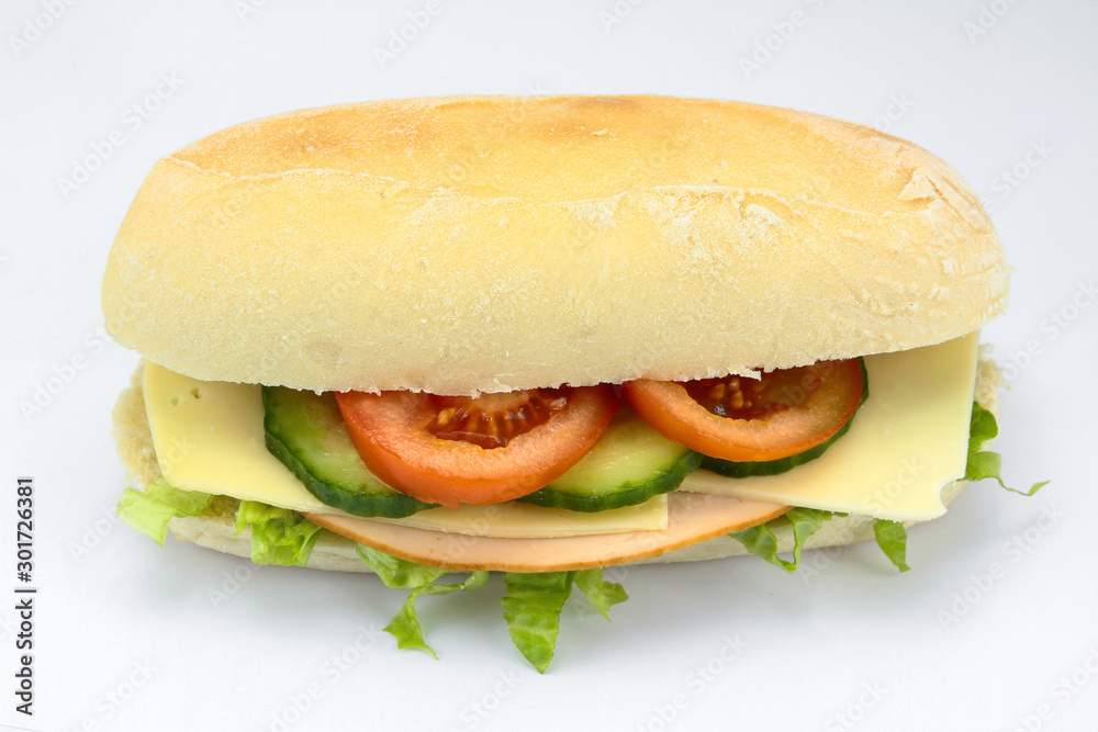 chicken and raw vegetable sandwich on a white background chicken and raw vegetable sandwich on a white background