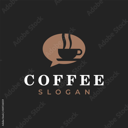 Bubble chat with coffee cup silhouette illustration for logo template design.
