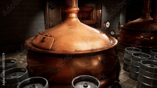 The premises of the brewery with boilers, in which the cooked wort. Old brewery. 3D Rendering photo