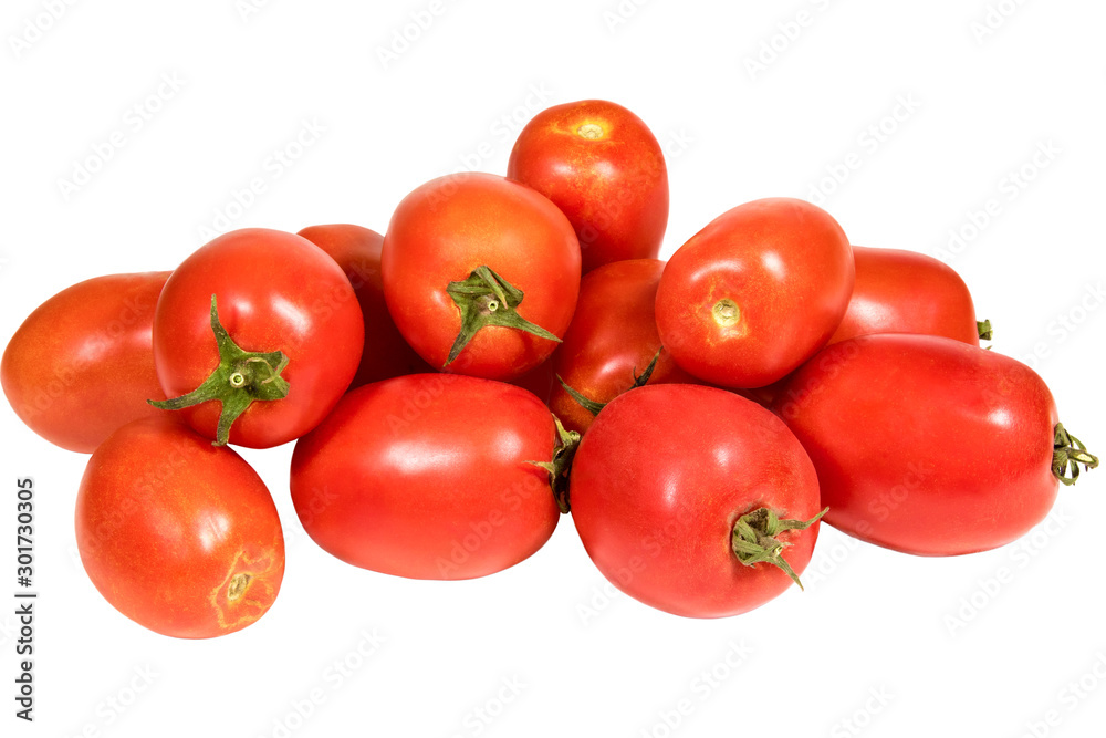 vegetable ripe red tomato with a ponytail on a white background vegetable ripe red tomato with a ponytail on a white background