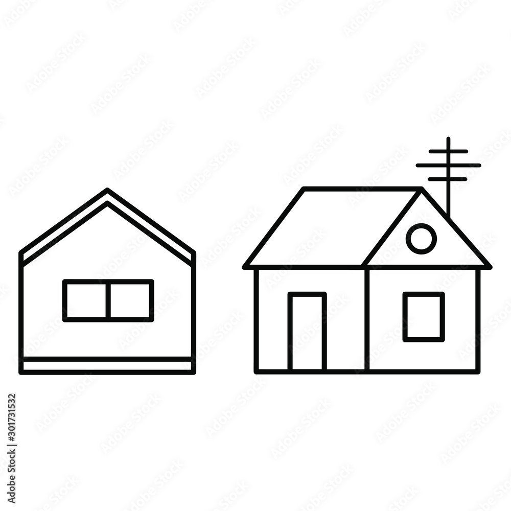 Home line. House with a chimney. Set icons Home line. House with a chimney. Set icons