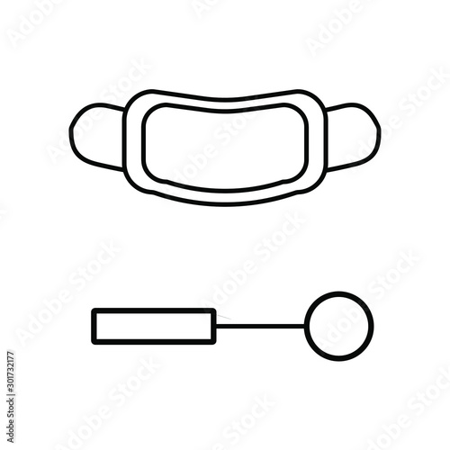  Dentist mask linear icon. Dentist mirror. Set icons