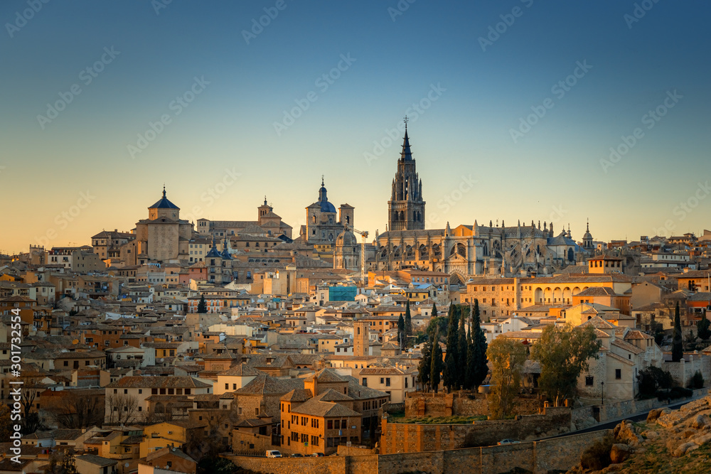Beautiful sunset over the old town of Toledo. Travel destination Spain