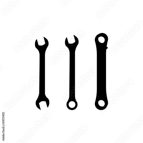 Spanner collection. Vector black wrench set icons.
