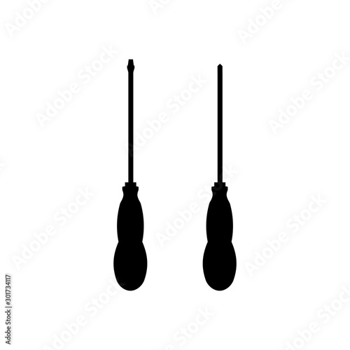 Black screwdriver collection. Vector icons for repair.
