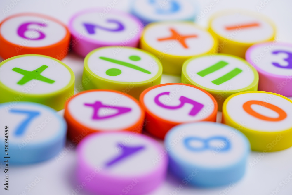 Fototapeta premium Math Number colorful on white background : Education study mathematics learning teach concept.