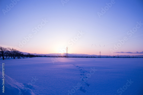 真冬の夕焼け景色 Yamagata Takahata
