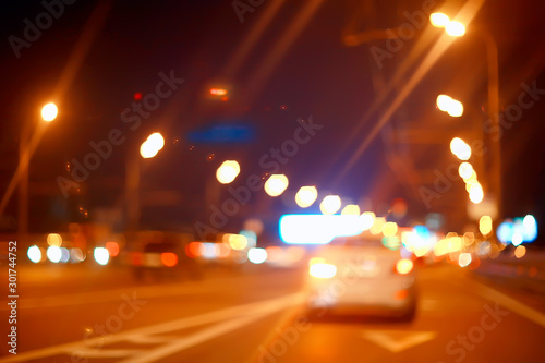 blurred abstract city / bokeh car lights background in night city, traffic jams, highway, night life