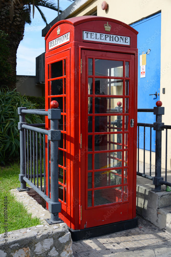 Red british telephone booth in Gibraltar, Europe Red british telephone booth in Gibraltar, Europe