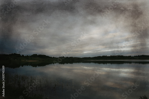 gloomy autumn on the lake sadness / autumn stress, seasonal landscape nature on the lake