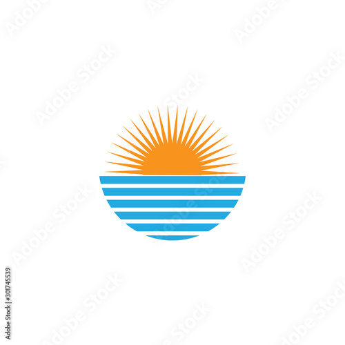 Sun logo and symbols star icon web Vector