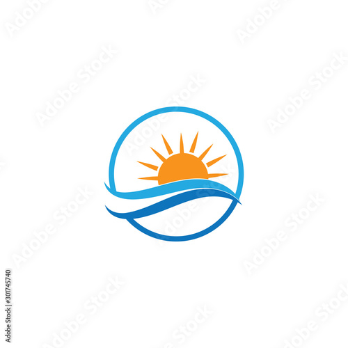 Sun logo and symbols star icon web Vector