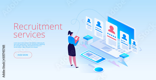 Isometric Recruiting concept Business HR agency