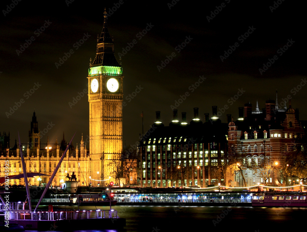 Long Exposure Night View of Big Ben in London