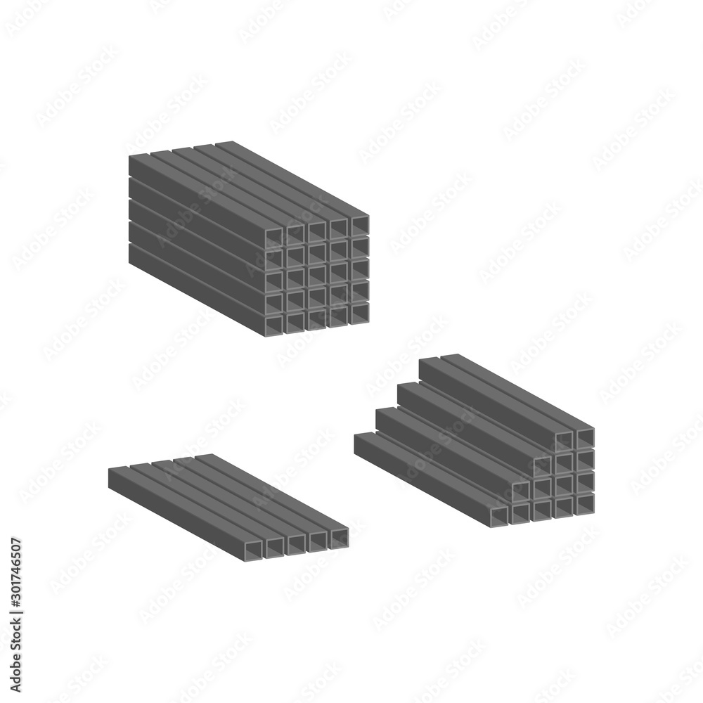 Profile metal pipe stacked in piles.Vector isometric and 3D view. Profile metal pipe stacked in piles.Vector isometric and 3D view.