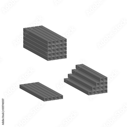 Profile metal pipe stacked in piles.Vector isometric and 3D view.