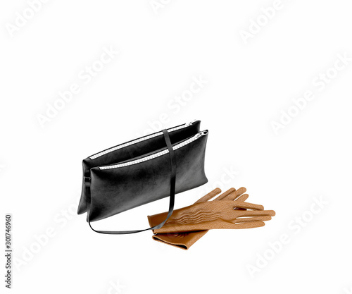 3d render woman bag and gloves