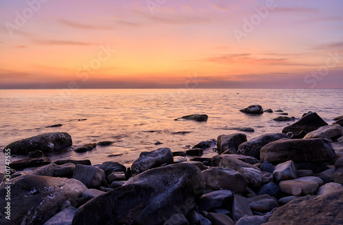 black sea coast at sunset, mountains and stones © ivan_s