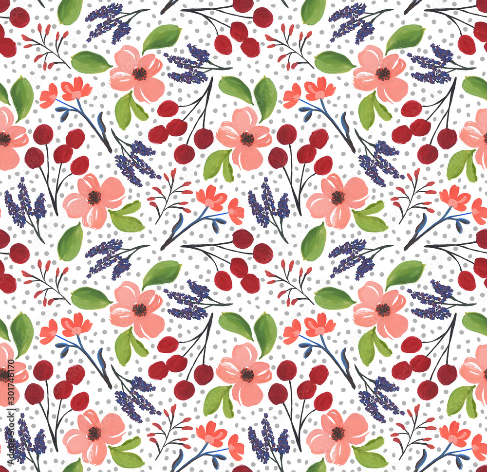 Seamless Watercolor flower. Textile design.