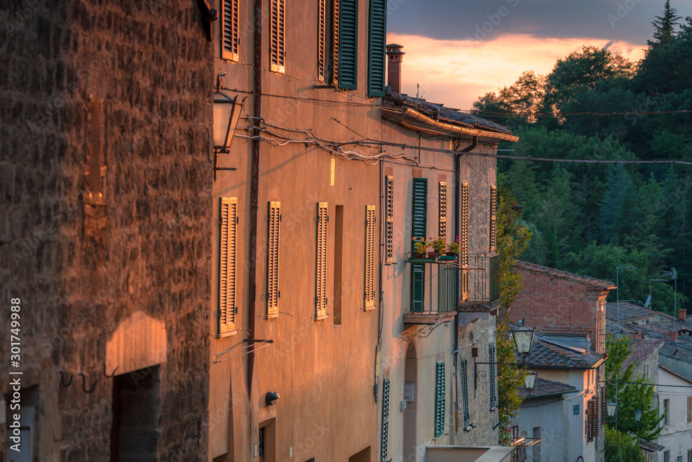 Street in the old medieval town in Tuscany. Travel destination Tuscany, Italy