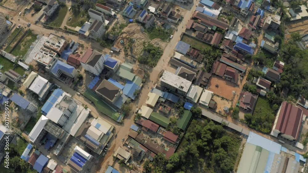 Cars traffic in Sihaoukville city streets 4K Drone shot Cars traffic in Sihaoukville city streets 4K Drone shot