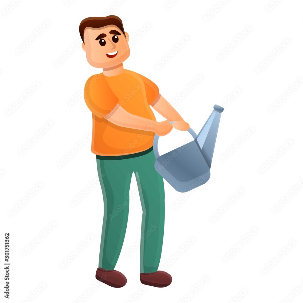 Boy watering can icon. Cartoon of boy watering can vector icon for web design isolated on white background Boy watering can icon. Cartoon of boy watering can vector icon for web design isolated on white background