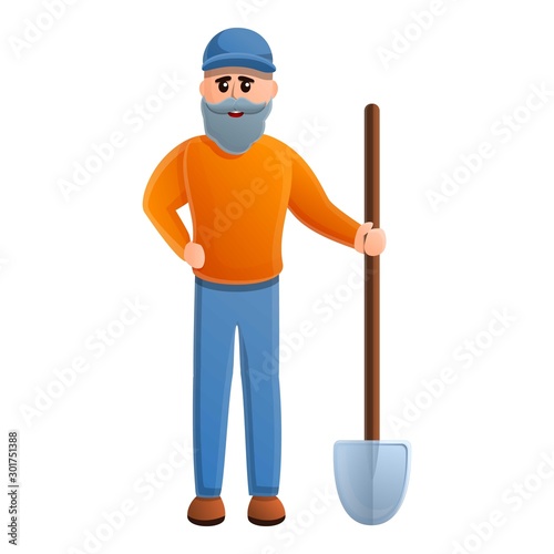 Senior man with shovel icon. Cartoon of senior man with shovel vector icon for web design isolated on white background