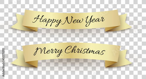 Golden ribbon with shadow text