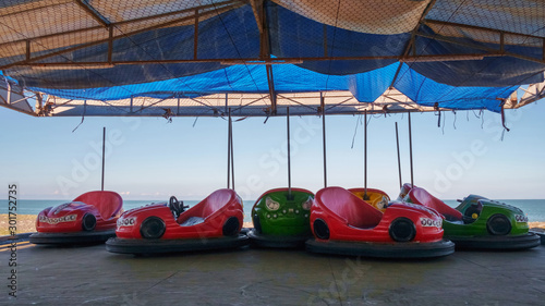 Red and green colored bumper cars
