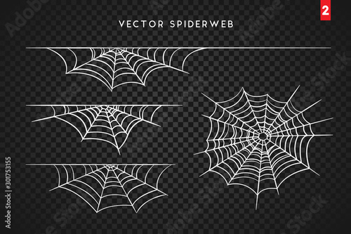 Obraz na płótnie Cobweb set for Halloween design, isolated on dark transparency background. Vector illustration w salonie