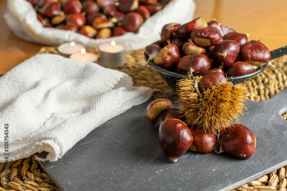 roasted chestnuts rag white black table stone roasted chestnuts rag white black table stone