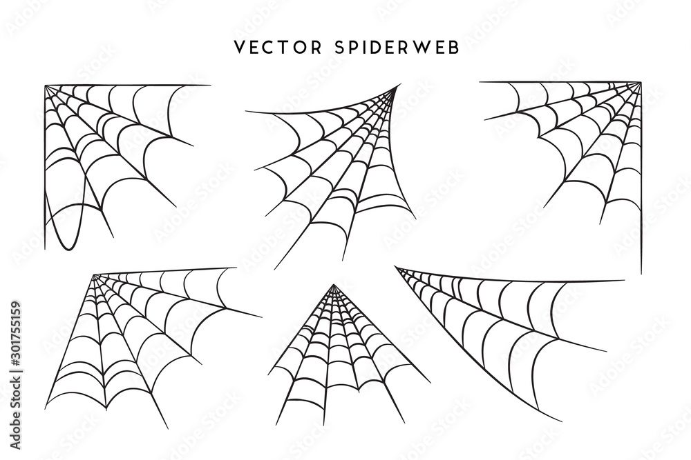 Cobweb set for Halloween design, isolated on black background. Vector illustration