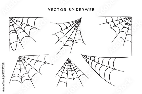 Cobweb set for Halloween design, isolated on black background. Vector illustration