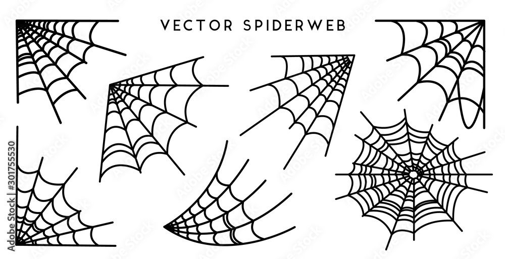 Cobweb set for Halloween design, isolated on black background. Vector illustration