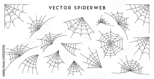 Obraz na płótnie Cobweb set for Halloween design, isolated on black background. Vector illustration w salonie